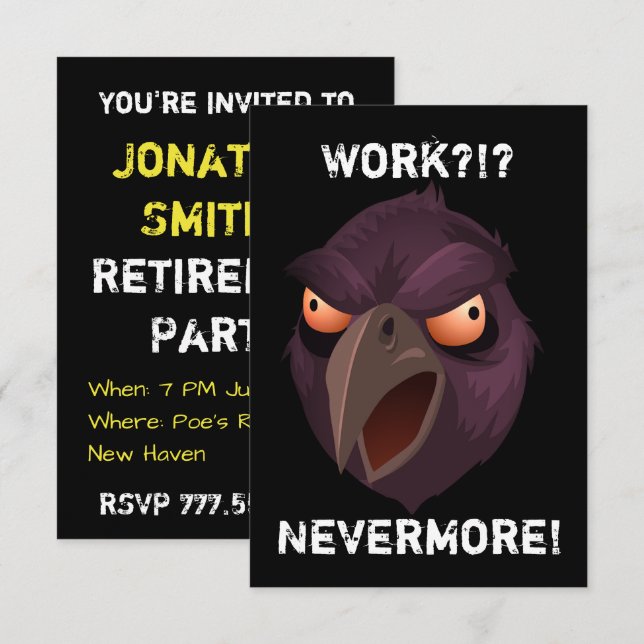 Invitation Retraite drôle de Raven (Devant / Derrière)