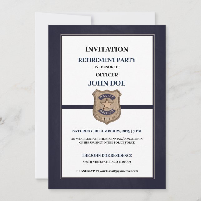 Invitation Retraite d'un agent de police (Devant)
