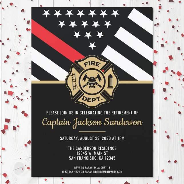 Invitation Retraite d'un pompier du service des incendies (The perfect firefighter themed firefighter retirement invitation for the new retiree!)