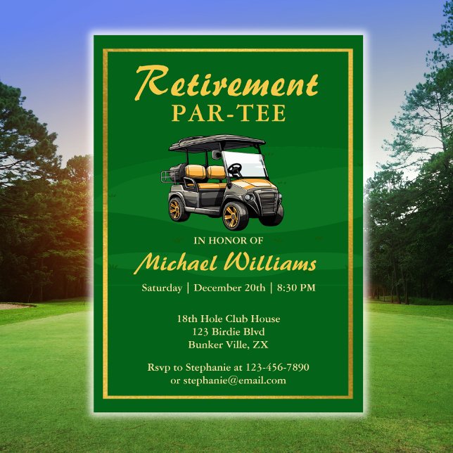 Invitation Retraite Elégant Golf Thème Panier Vert Or (Créateur téléchargé)