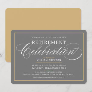Invitation RETRAITE ÉLÉGANTE DINER moderne gris or blanc
