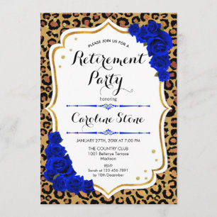 Invitation Retraite - Empreinte de léopard Royal Blue Gold