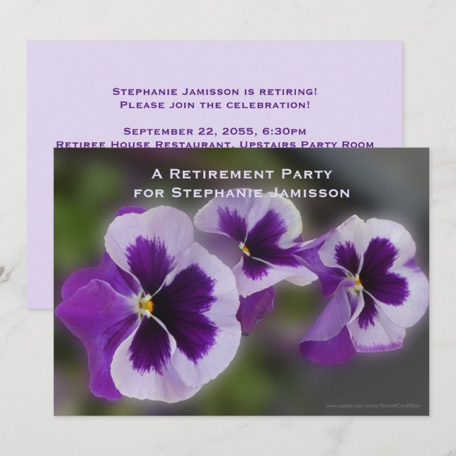 Invitation Retraite, Floral Pale Purple Fleurs, Nom (Devant / Derrière)