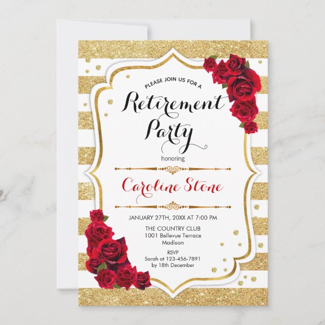 Invitation Retraite - Gold White Stripes Rose (Devant)
