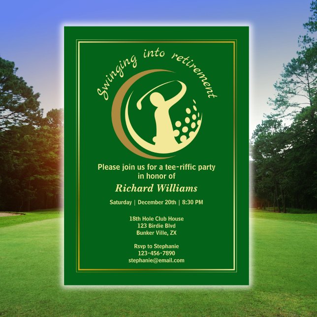 Invitation Retraite Golf Party Classic Green Golden Player (Créateur téléchargé)
