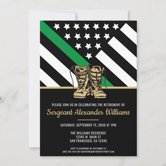 Invitation Retraite militaire Ligne verte Drapeau Armée patri (Devant)