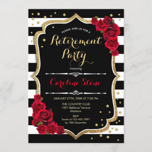Invitation Retraite - Noir Blanc Grilles Roses