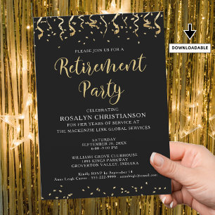Invitation Retraite Party Moderne Gold Confetti Streamers