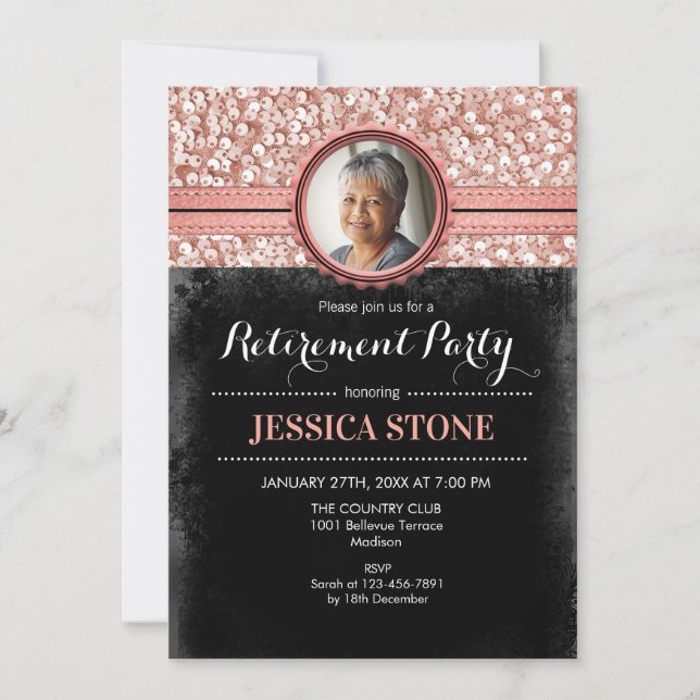 Invitation Retraite photo - Rose Gold Black (Devant)