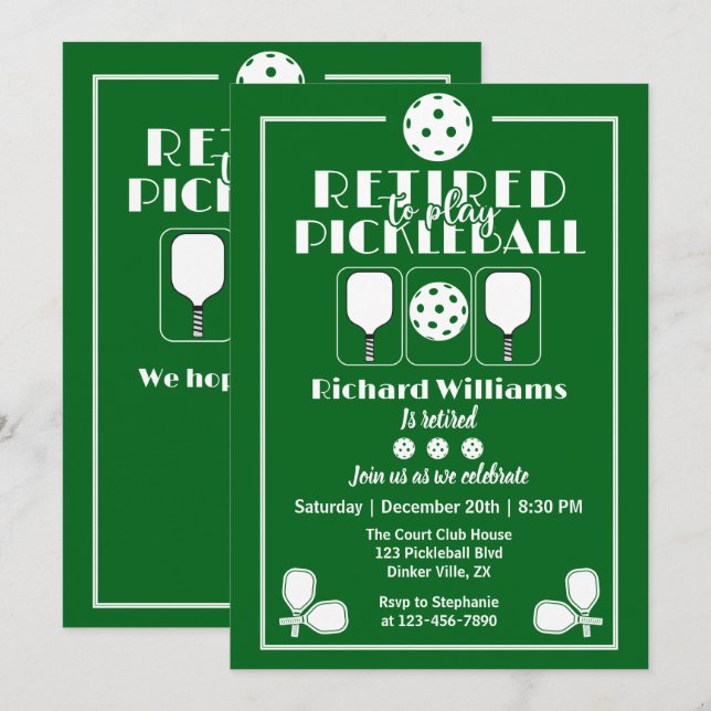 Invitation Retraité Retraité pour jouer Pickleball moderne Ve (Devant / Derrière)