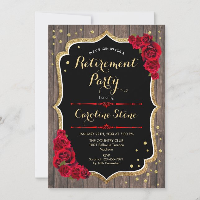 Invitation Retraite - Roses Rustiques Rouges Bois (Devant)