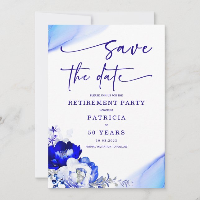 Invitation Retraite Royal Blue et Dusty Blue Enregistrer la d (Devant)