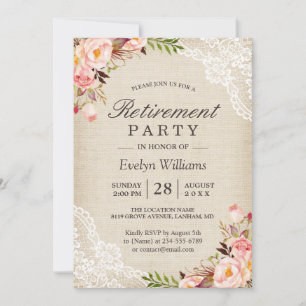 Invitation Retraite - Rustique Floral Ivory Burlap Lace