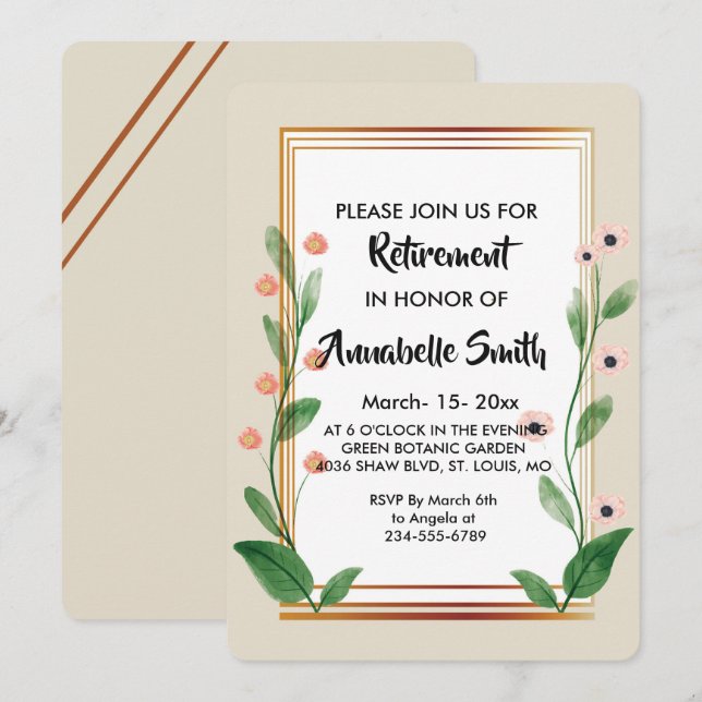 Invitation Retraite     sophistiquée classique et élégante (Devant / Derrière)