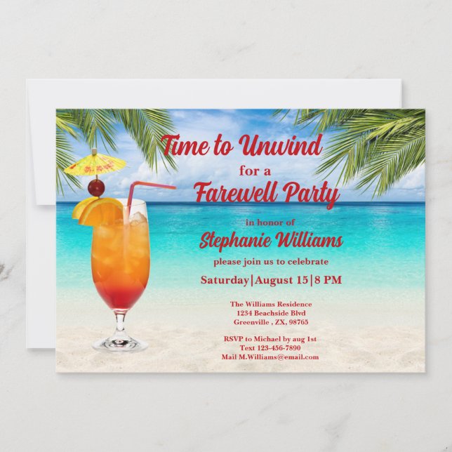 Invitation Retraite Summer Farewell Cocktail Beach Party (Devant)