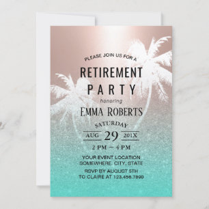 Invitation Retraite Tropical Palm Tree Rose Or & Turquoise