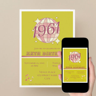 Invitation rétro 1961 65e anniversaire bleu sarcel