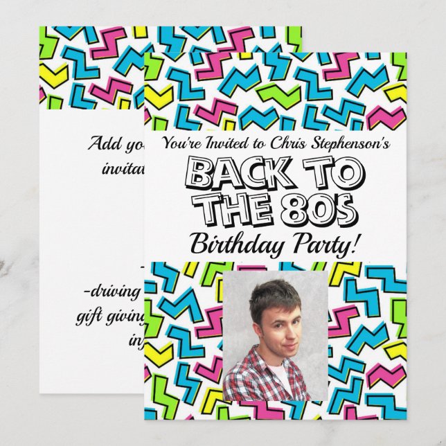 Invitation Retro 1980's Motif 80's Birthday Party Photo (Devant / Derrière)
