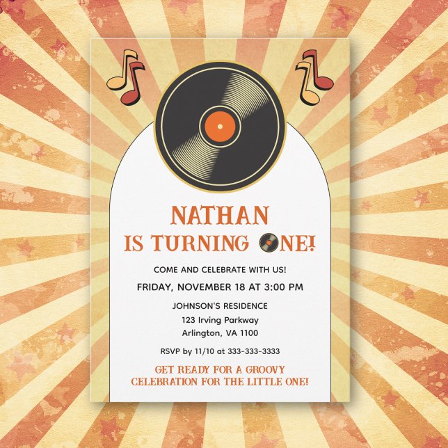 Invitation Retro 1er Anniversaire de enfant Parti Super Vinyl (Créateur téléchargé)