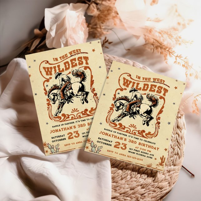 Invitation Retro 3ème Rodeo Western Cowboy Anniversaire (Créateur téléchargé)