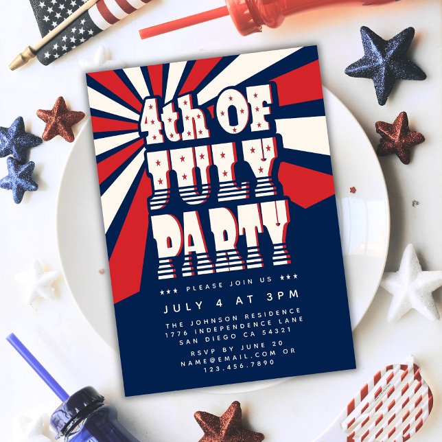 Invitation Retro 4 juillet Red White et Blue Party (Créateur téléchargé)