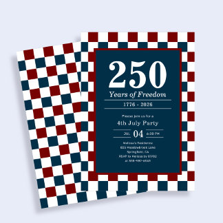 Invitation Retro 4th of July 250 Years Party Checkered