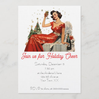 Invitation Retro 50's Lady in Red Christmas Party