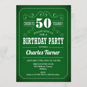 Invitation Retro 50th Birthday Party - Vert blanc