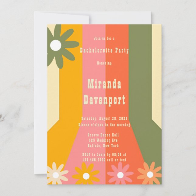 Invitation Retro 60s les années 70 Super Stripes Bachelorette (Devant)