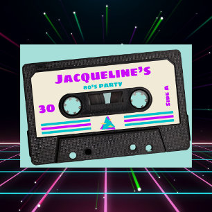 Invitation Retro 80 Purple Mix Tape 30e fête d'anniversaire