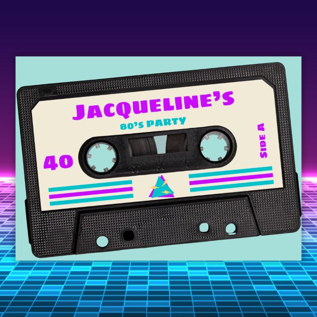 Invitation Retro 80 Purple Mix Tape 40e fête d'anniversaire (Créateur téléchargé)