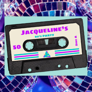 Invitation Retro 80 Purple Mix Tape 50e fête d'anniversaire