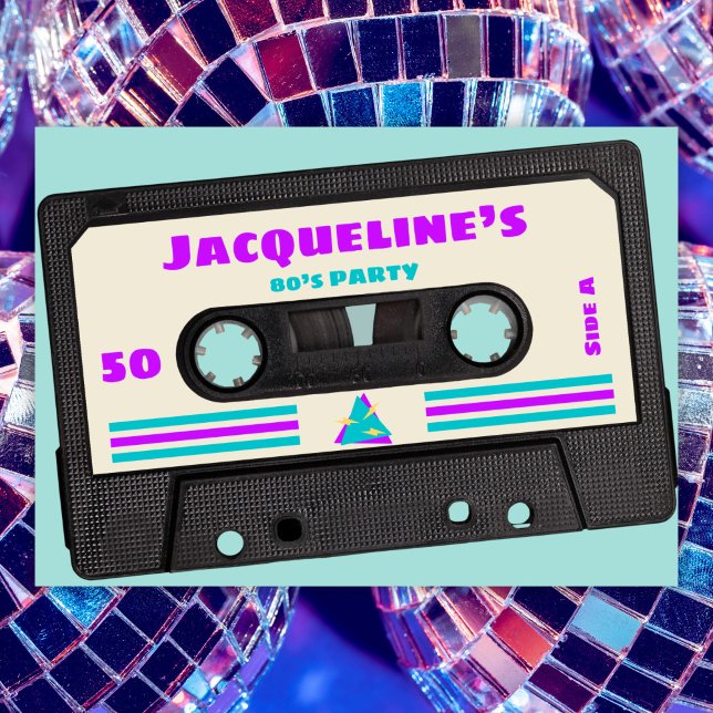 Invitation Retro 80 Purple Mix Tape 50e fête d'anniversaire (Créateur téléchargé)