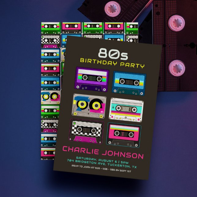 Invitation Retro 80s 90s Funky Neon Cassette Anniversaire (Créateur téléchargé)