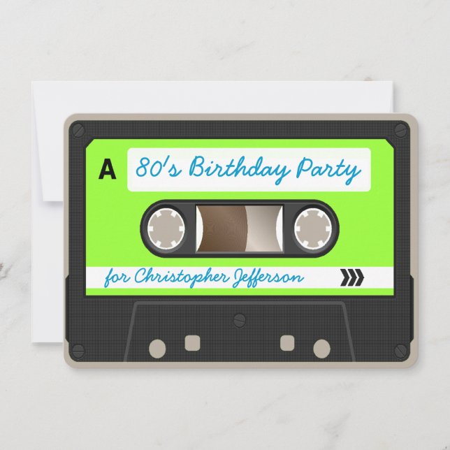 Invitation Retro 80s Cassette Bande Anniversaire Fête Invitat (Devant)