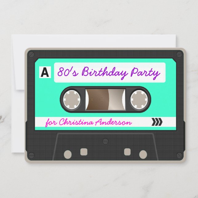 Invitation Retro 80s Cassette Bande Anniversaire Fête Invitat (Devant)