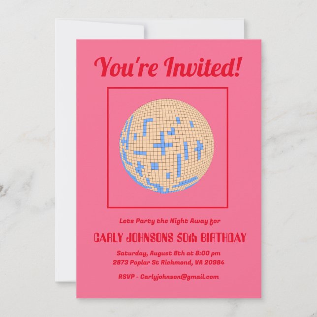 Invitation Rétro 80s Pink Blue Yellow Disco 50e anniversaire (Devant)