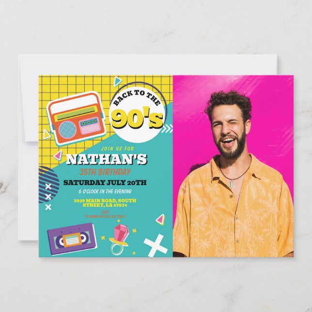 Invitation Retro 90s Anniversaire des années 90 (Devant)