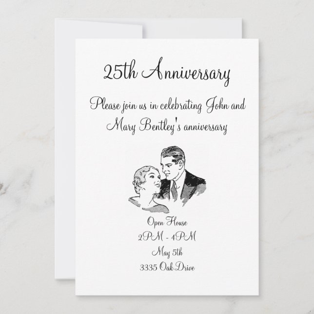 Invitation rétro à l'anniversaire du couple (Devant)