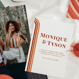 Invitation Rétro Années Soixante-Dix Mariage Terre Cuite Or