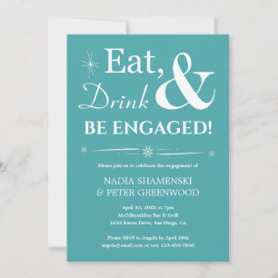 Invitation Retro Aqua Eat Drink Soyez Engagé Engagement Party