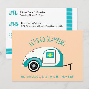 Invitation Rétro Aquamarine Teardrop Camping Glamping