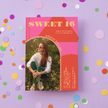 Retro Arch rose & orange Photo Sweet 16 Anniversai