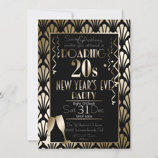 Invitation Rétro Art déco années 20 rugissante Réveillon de l (Devant)