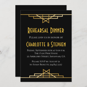 Invitation Retro Art Déco Grand Gatsby Gold & Black Mariage