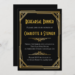 Invitation Retro Art Déco Grand Gatsby Gold & Black Mariage