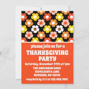 Invitation Retro Automne Fleurs d'automne Black Thanksgiving 