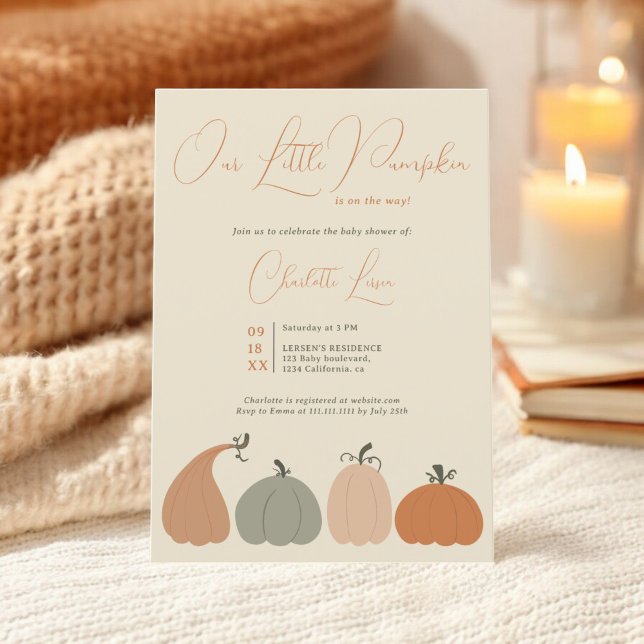 Invitation Retro Automne Halloween Petit baby shower Citrouil (Retro Fall Halloween Little Pumpkin baby shower Invitation)