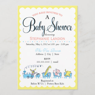 Invitation Rétro baby shower animal neutre du train  