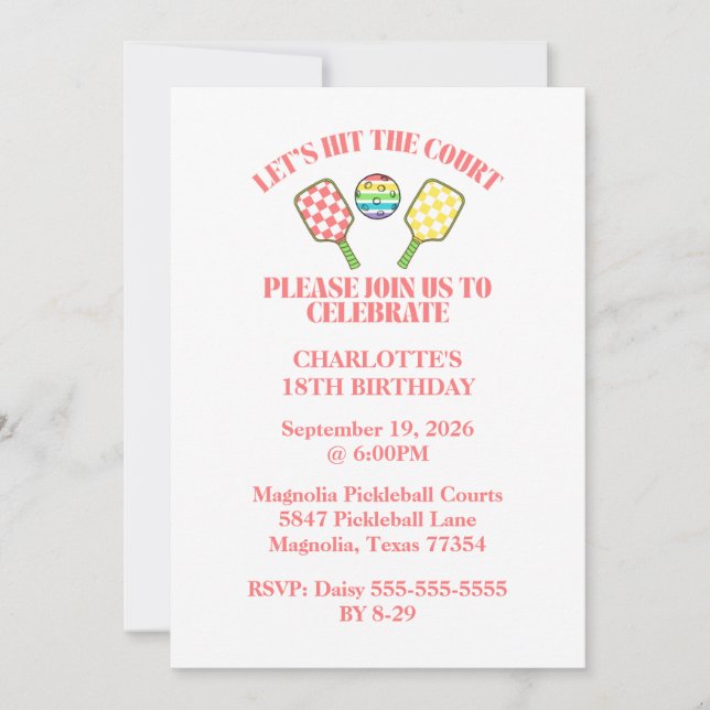 Invitation Retro Be Happy Face Pickleball Rainbow Anniversair (Devant)